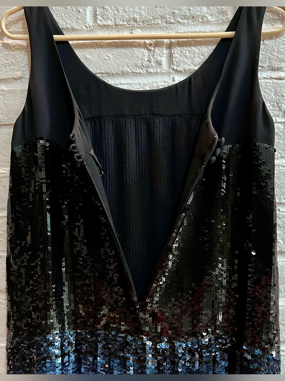 ANNA SUI Black Blue Sequin Pleats Mini Dress Flapper Scoop neck Sleeveless VTG - Picture 9 of 15